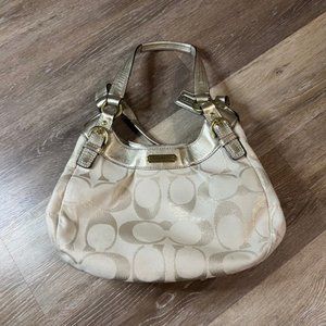 Coach Off White Cream Gold Monogram Logo Purse Bag